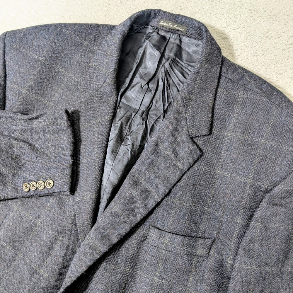 Lauren Ralph Lauren Mens 54L Blue Harringbone Plaid Two Button Blazer Sport Coat